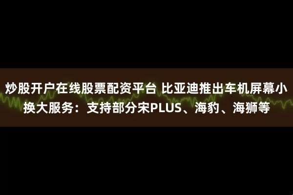 炒股开户在线股票配资平台 比亚迪推出车机屏幕小换大服务：支持部分宋PLUS、海豹、海狮等